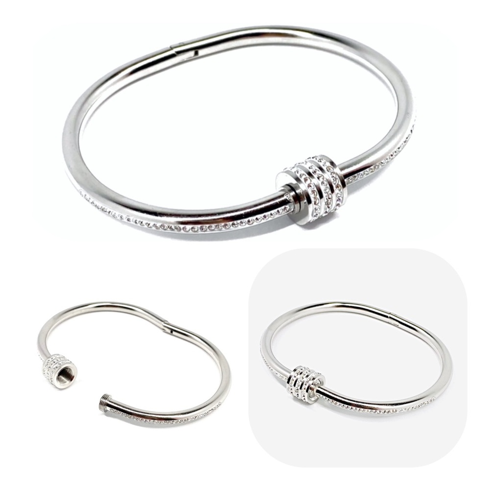 NEW Gold Plated Stainless Steel Screw Bracelet With Cubic Zirconia Gemstones